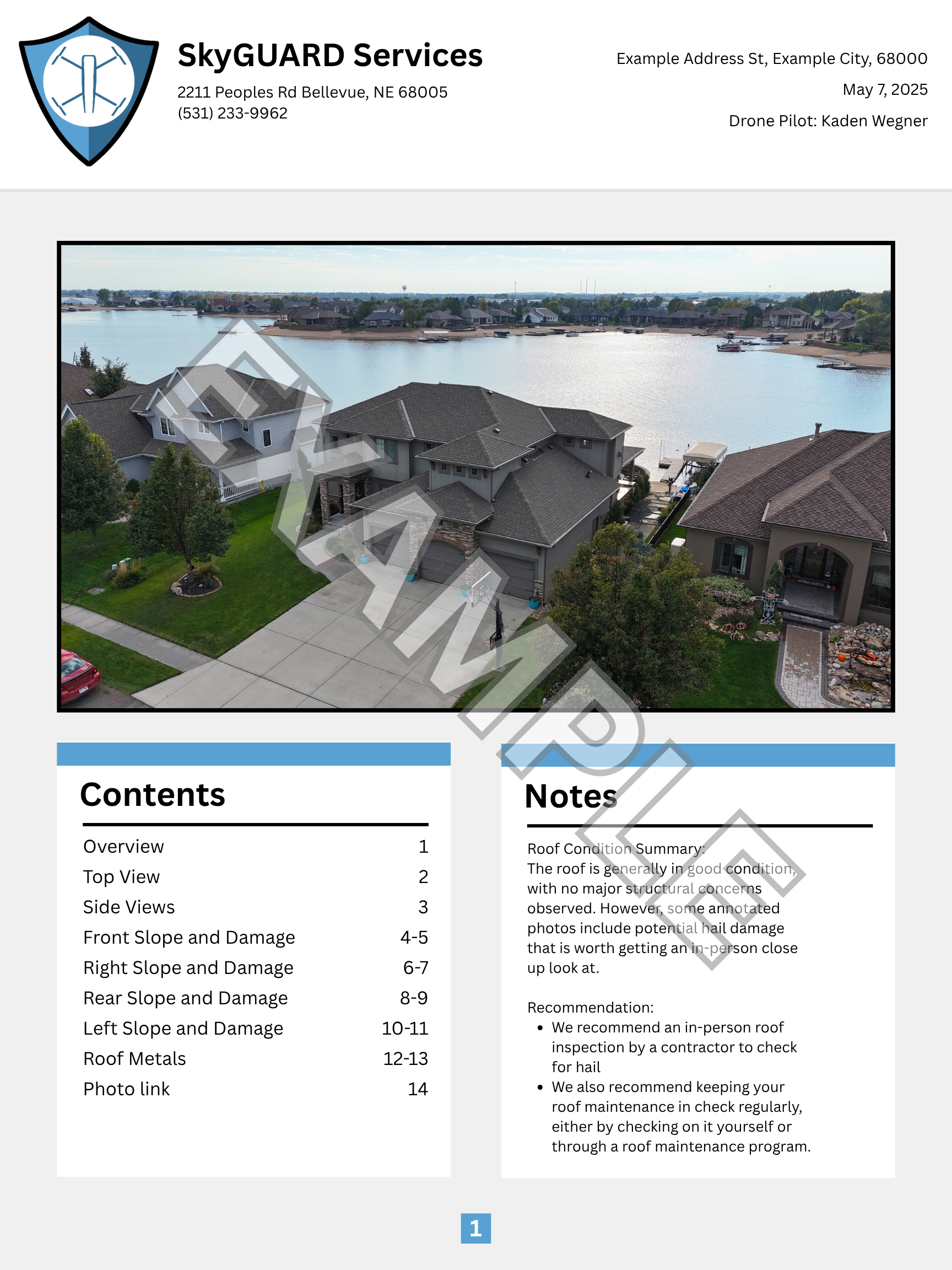 Residential report example cover page