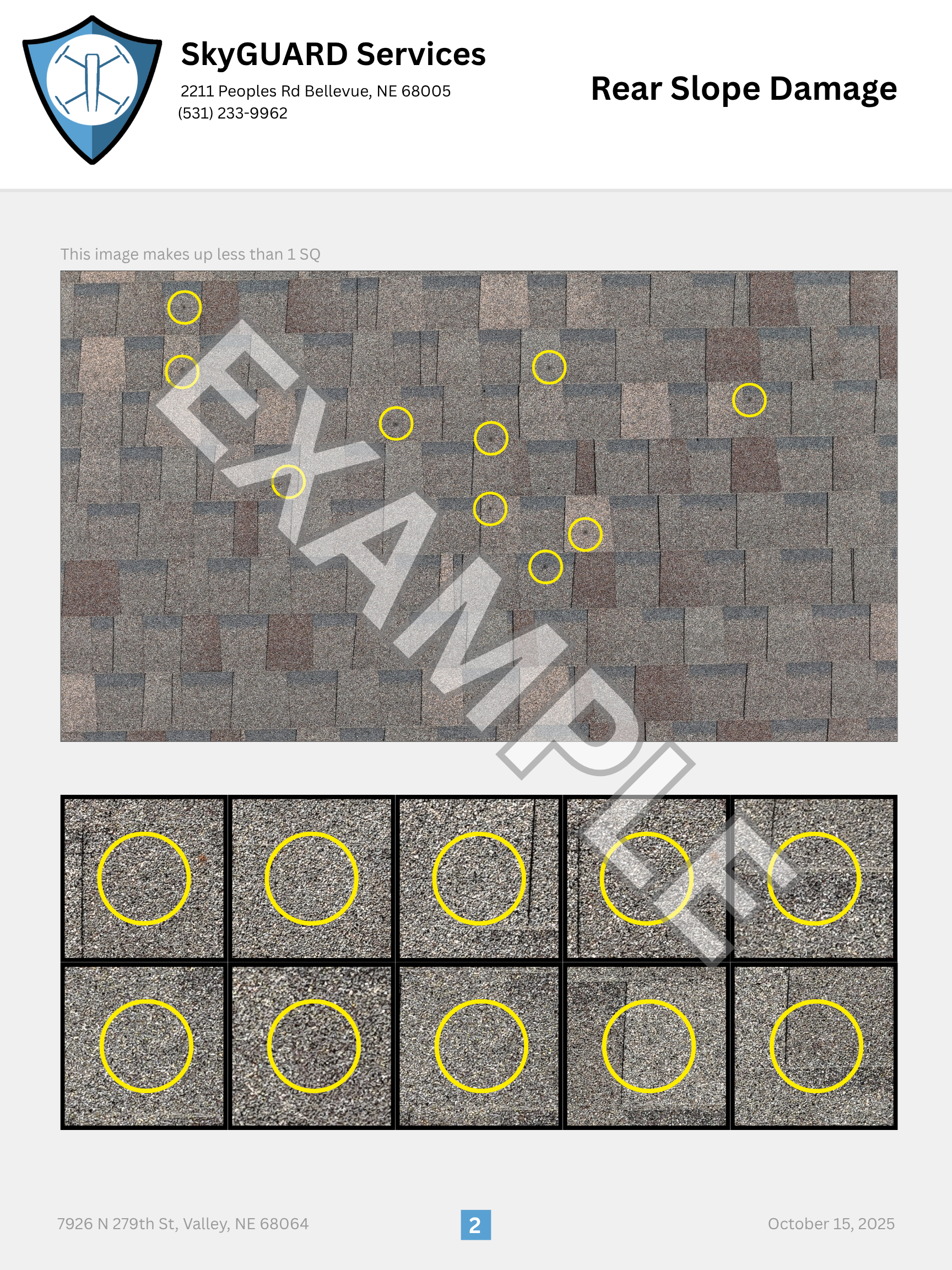 Residential report example damage detail page